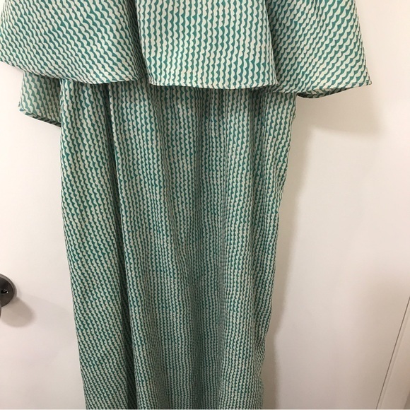 3/$15 Forever 21 green and beige pattern print spaghetti strap maxi flowy dress - Picture 4 of 12